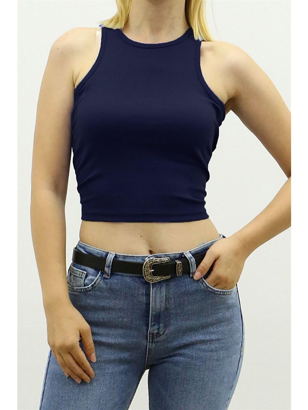 Madmext Lacivert Crop Top MG361