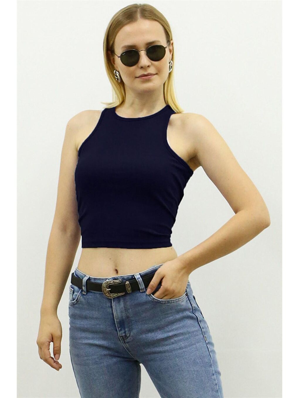 Madmext Lacivert Crop Top MG361 - 1