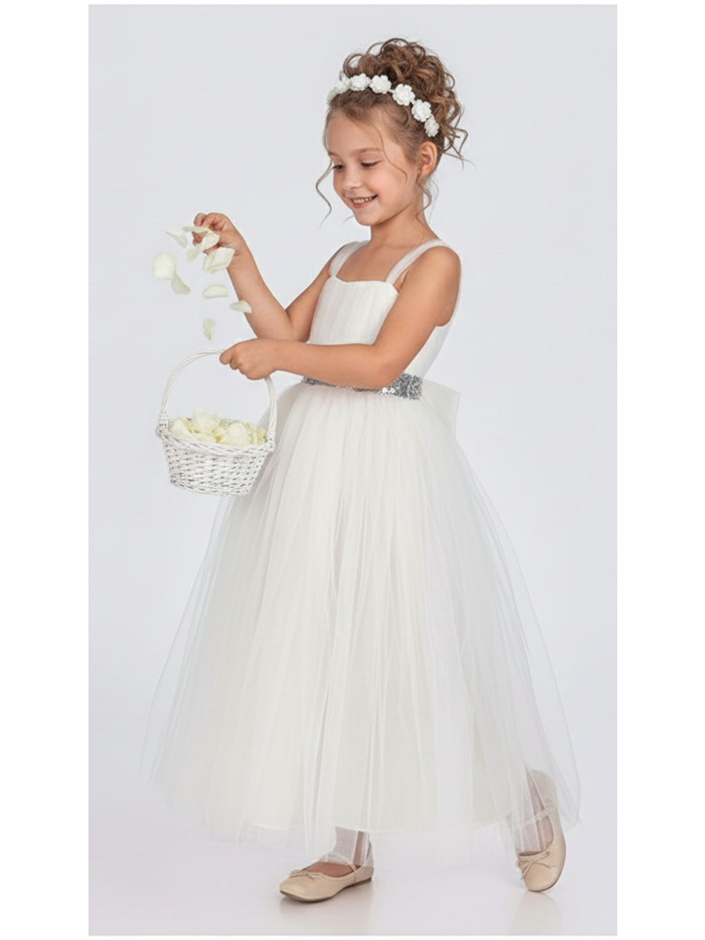 Beyaz Sırt Gipeli Tütü Etek Kız Çocuk Saten Parti Abiye Elbise-2