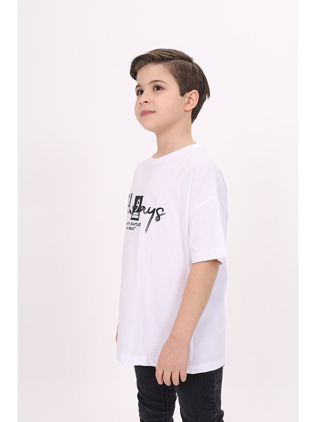 Beyaz Erkek Çocuk Baskılı Tişört-1