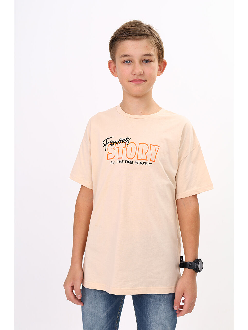 Bej Erkek Çocuk Baskılı Tişört