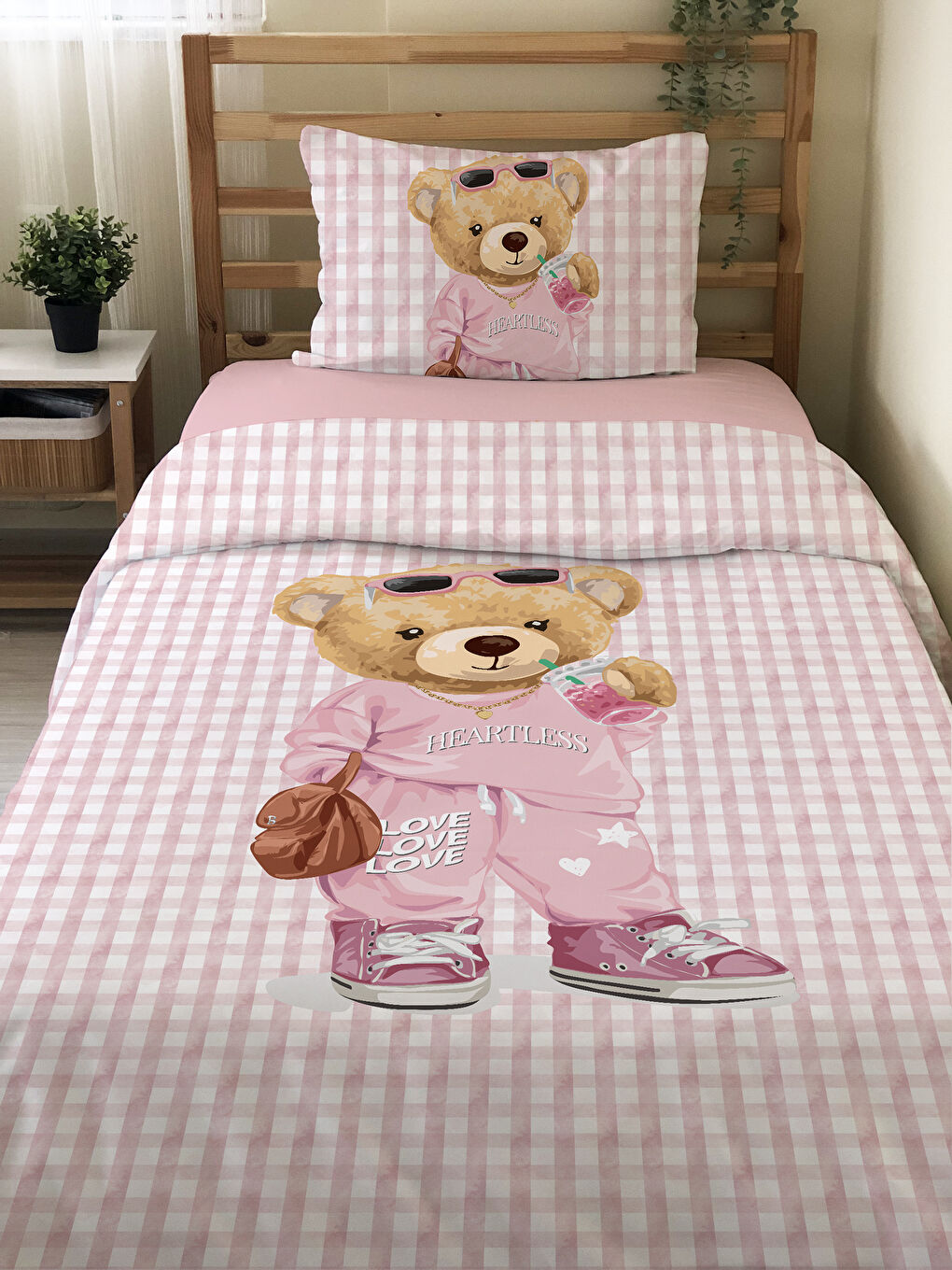 Karışık Tedy Desenli Çarşafsız 2 li Takım Baskılı Tek Kişilik Nevresim Takımı 160x220 cm-3