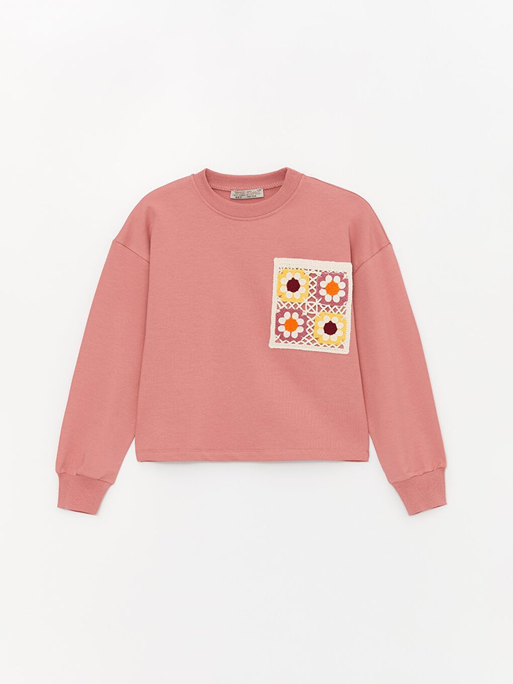 Pembe Kız Çocuk Çiçek Cepli Nakışlı SweatShirt