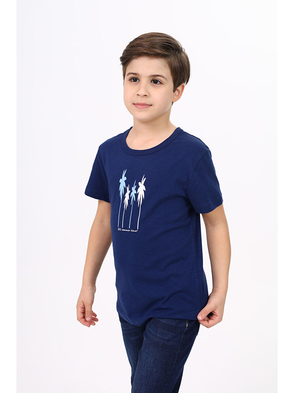 Lacivert Erkek Çocuk Baskılı Tişört-1