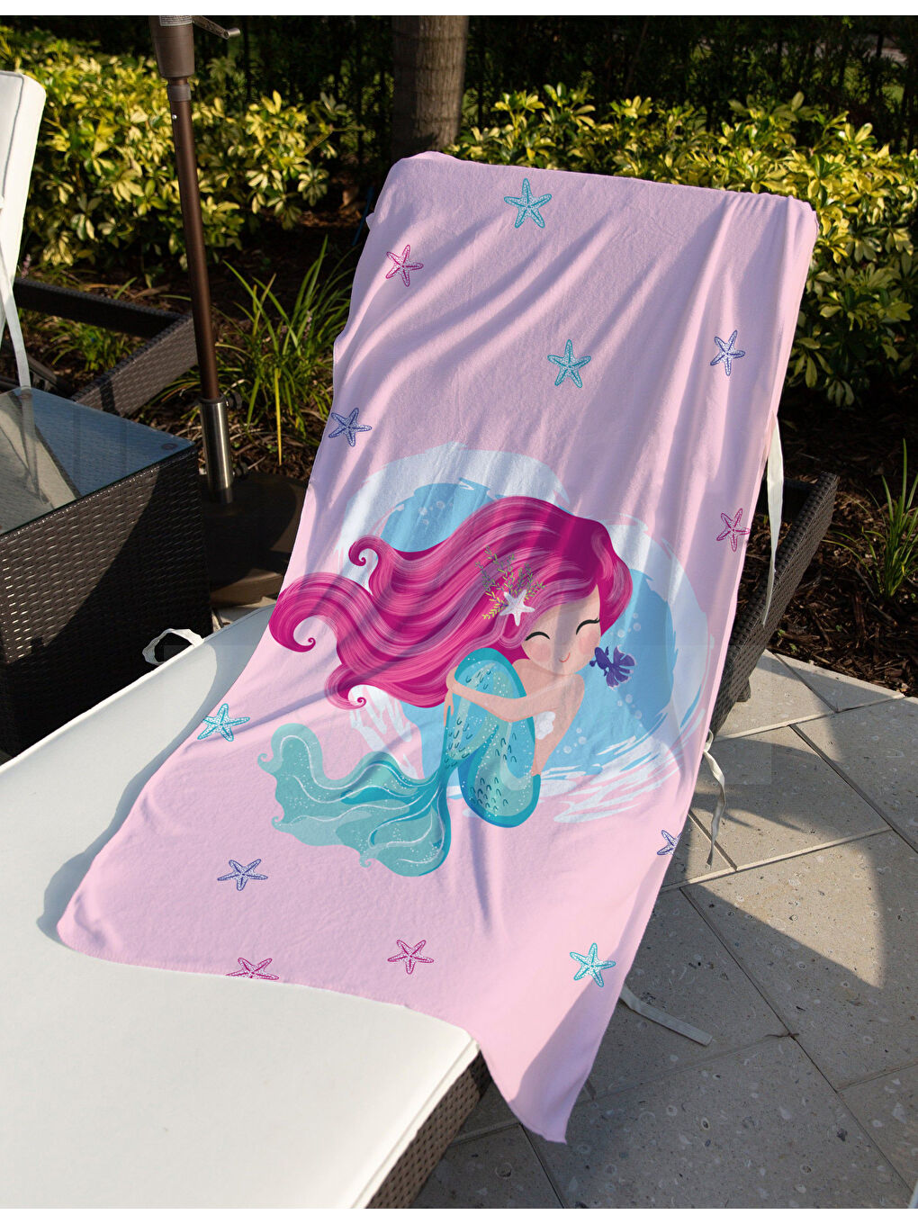 Karışık Deniz kızı desenli, baskılı 75x150 cm bebek/çocuk plaj havlusu