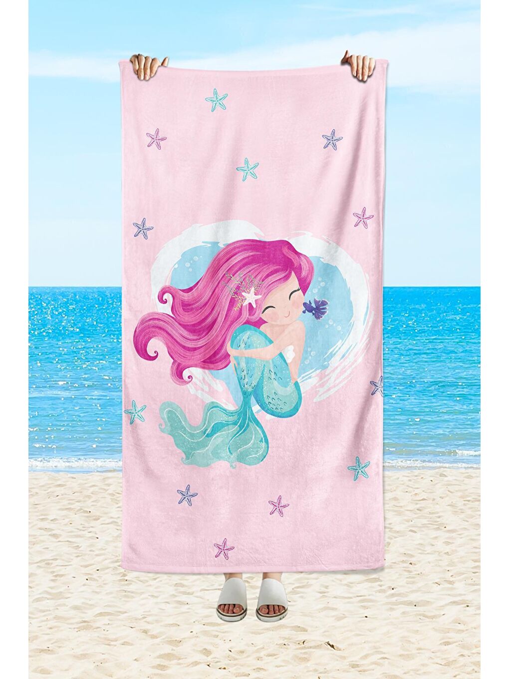 Karışık Deniz kızı desenli, baskılı 75x150 cm bebek/çocuk plaj havlusu-1