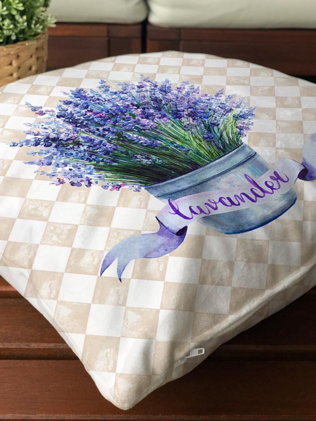 Ekru Kadife Doku Çift Taraf Baskılı Bahar Desenleri 43x43 cm Tekli Kırlent Kılıfı-1