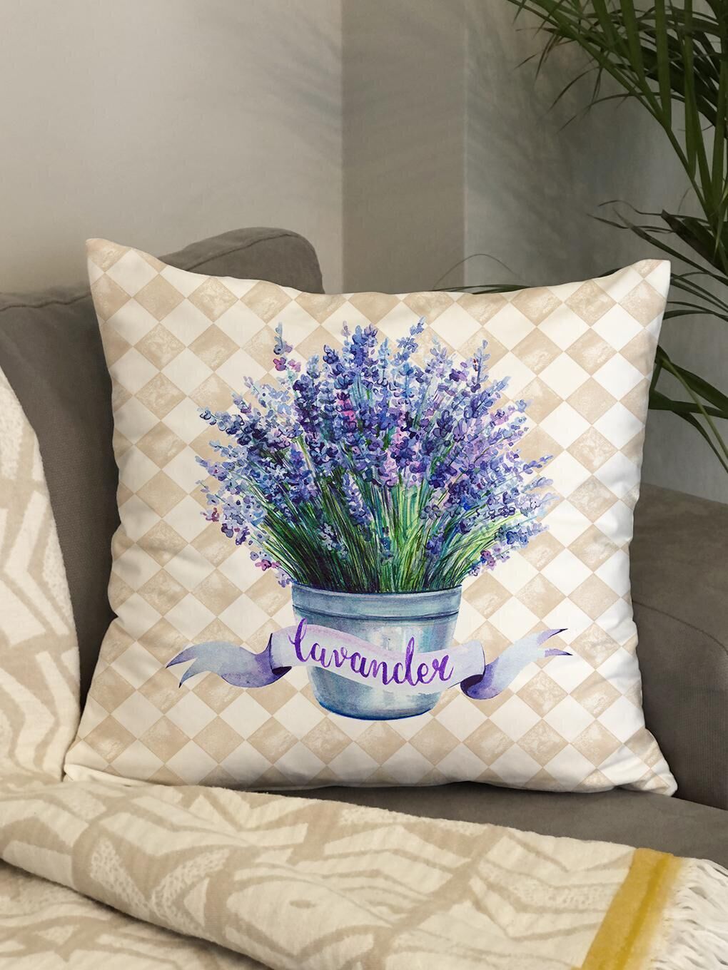 Ekru Kadife Doku Çift Taraf Baskılı Bahar Desenleri 43x43 cm Tekli Kırlent Kılıfı-2