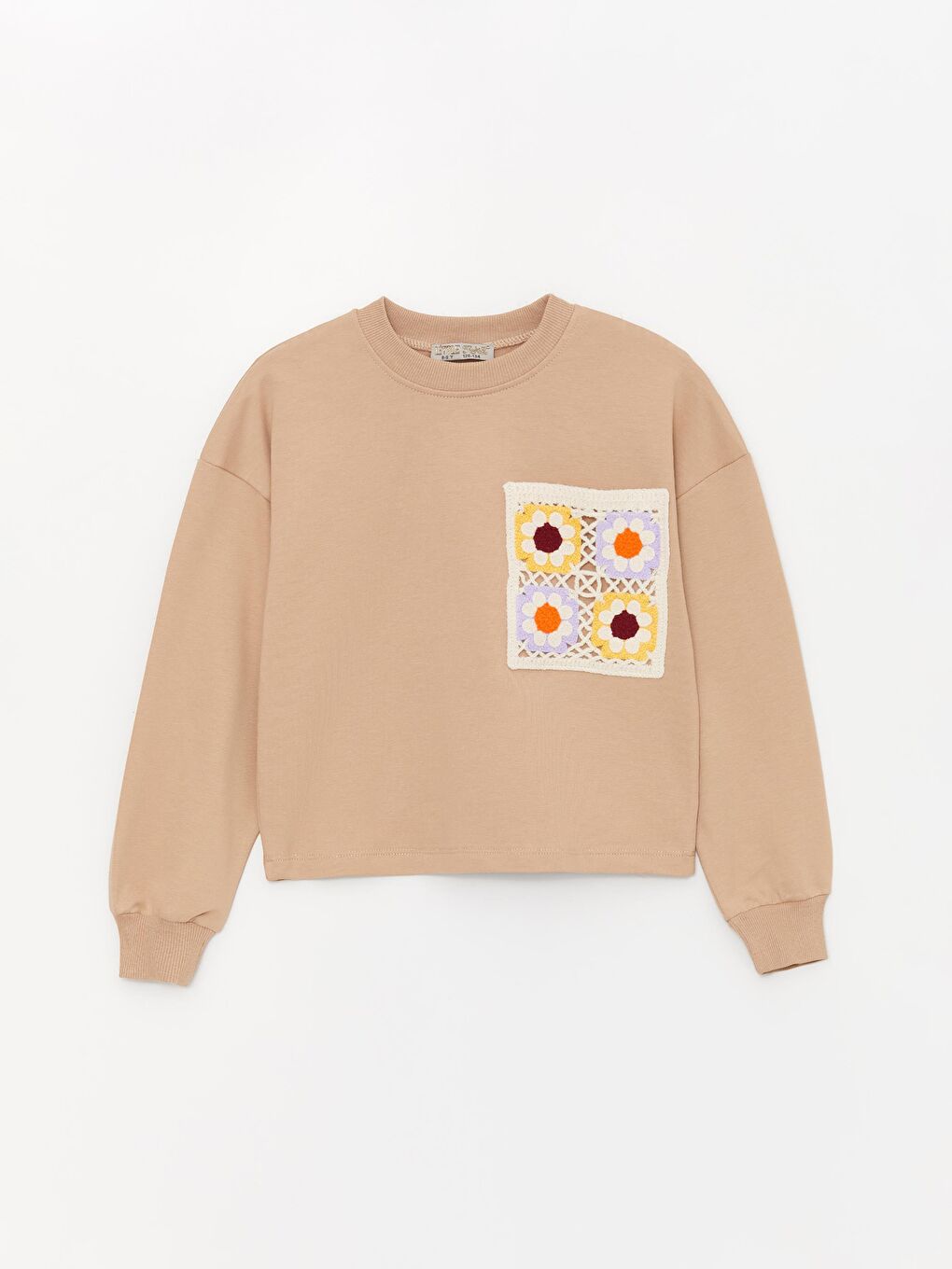 Bej Kız Çocuk Çiçek Cepli Nakışlı SweatShirt
