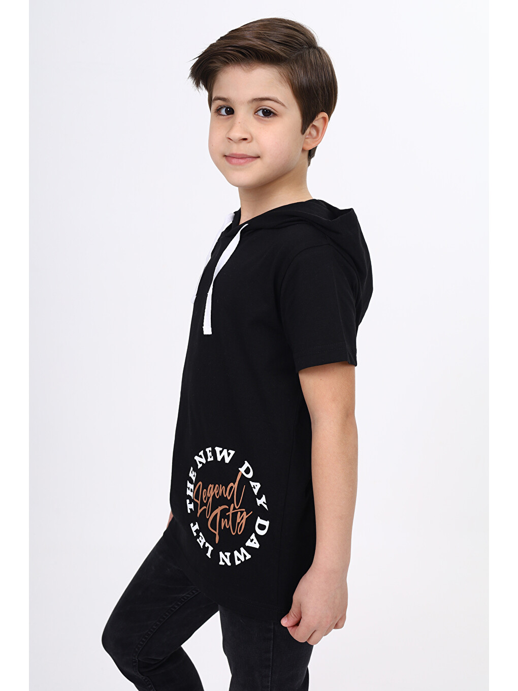Siyah Erkek Çocuk Baskılı Tişört-1