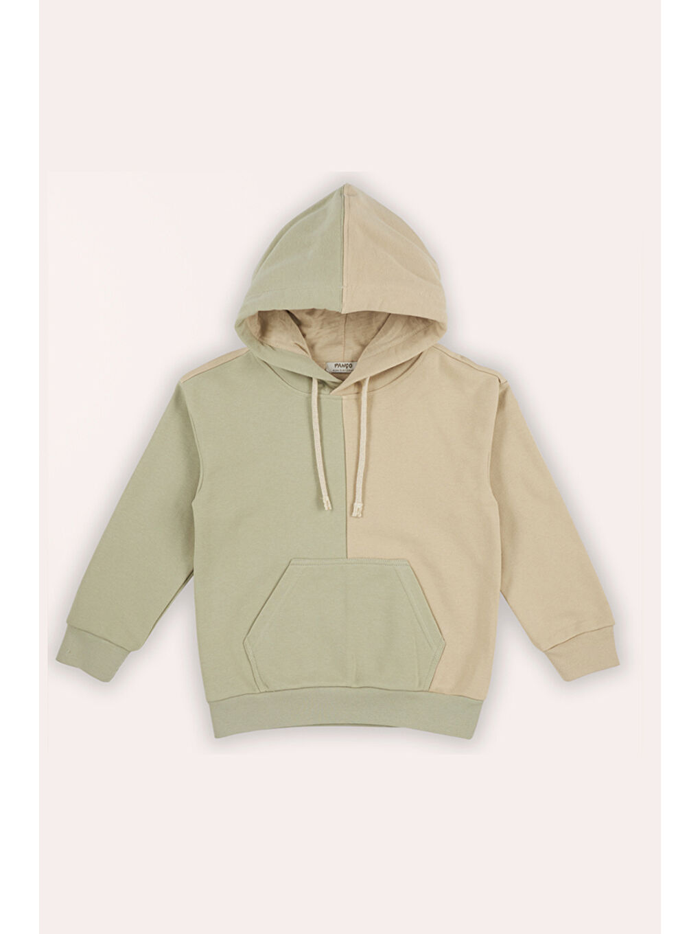 Erkek Çocuk Kontrast Parçalı Kapüşonlu Bej Sweatshirt