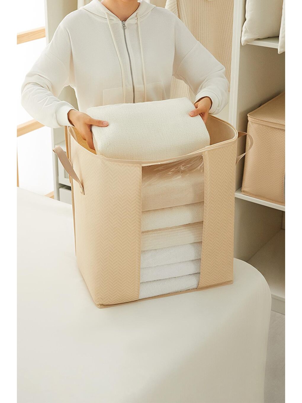 2'li Pvc Pencereli Bej Balıksırtı Hurç Set-2