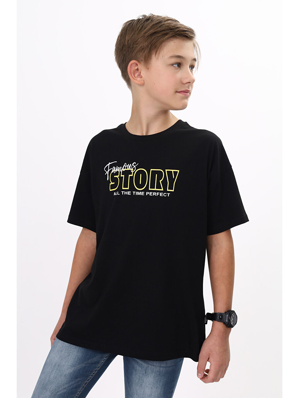 Siyah Erkek Çocuk Baskılı Tişört-1