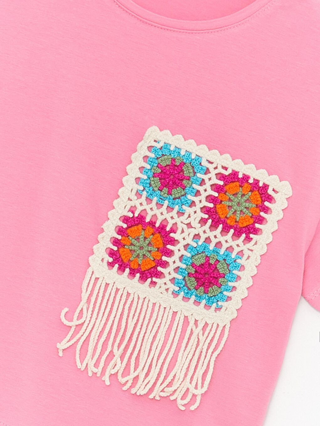 Fuşya Kız Çocuk Dantelli Cep Bluz-2