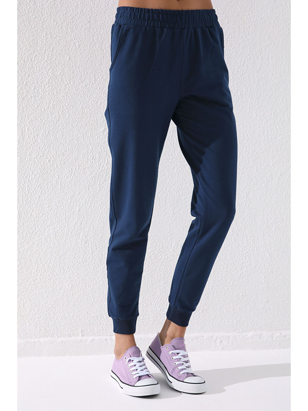 İndigo Yüksek Bel Jogger Rahat Form Manşetli Kadın Eşofman Alt - 94561-1