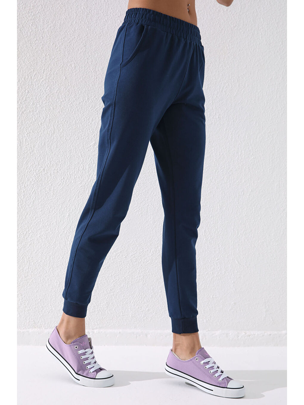 İndigo Yüksek Bel Jogger Rahat Form Manşetli Kadın Eşofman Alt - 94561-3