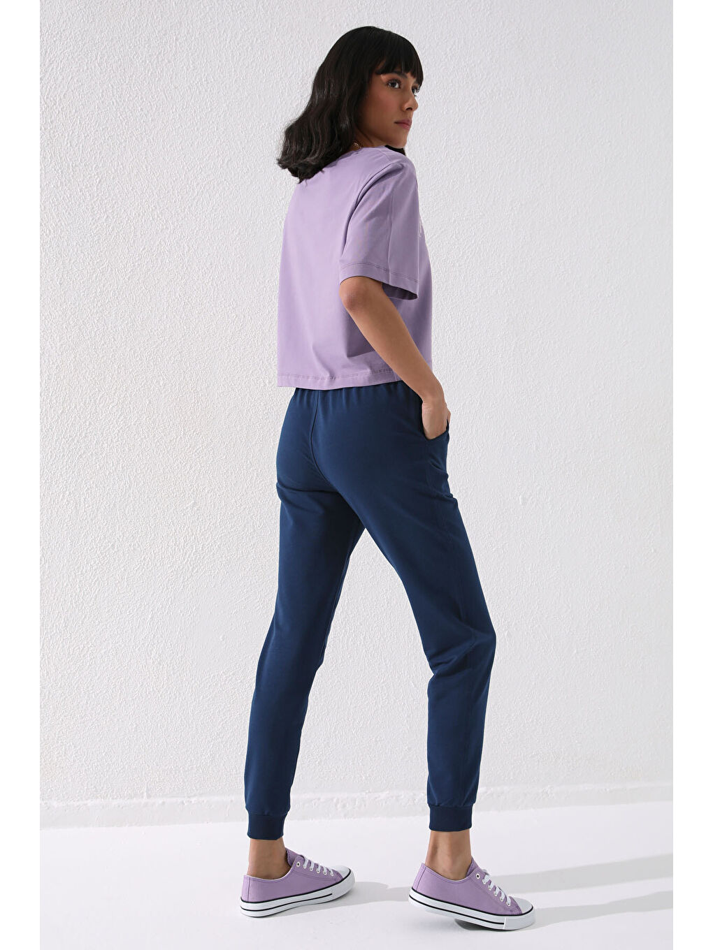 İndigo Yüksek Bel Jogger Rahat Form Manşetli Kadın Eşofman Alt - 94561-4