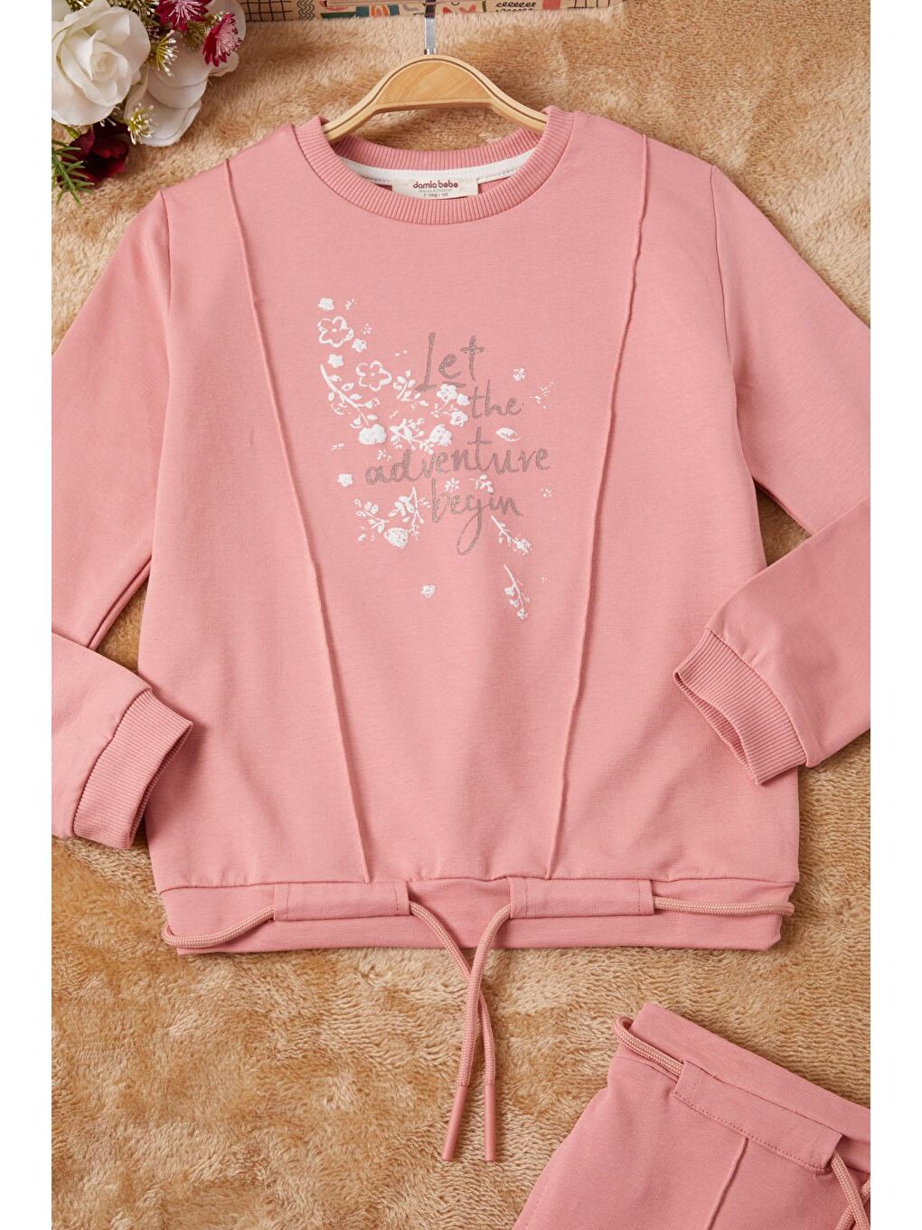 Pembe Gül Kurusu Adventure Yazılı Kız Eşofman Takımı 16691-1