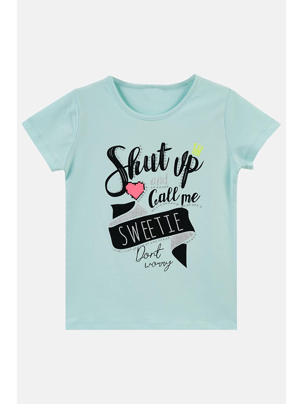 Yeşil Baskılı Bisiklet Yaka Pamuklu T Shirt 5982419