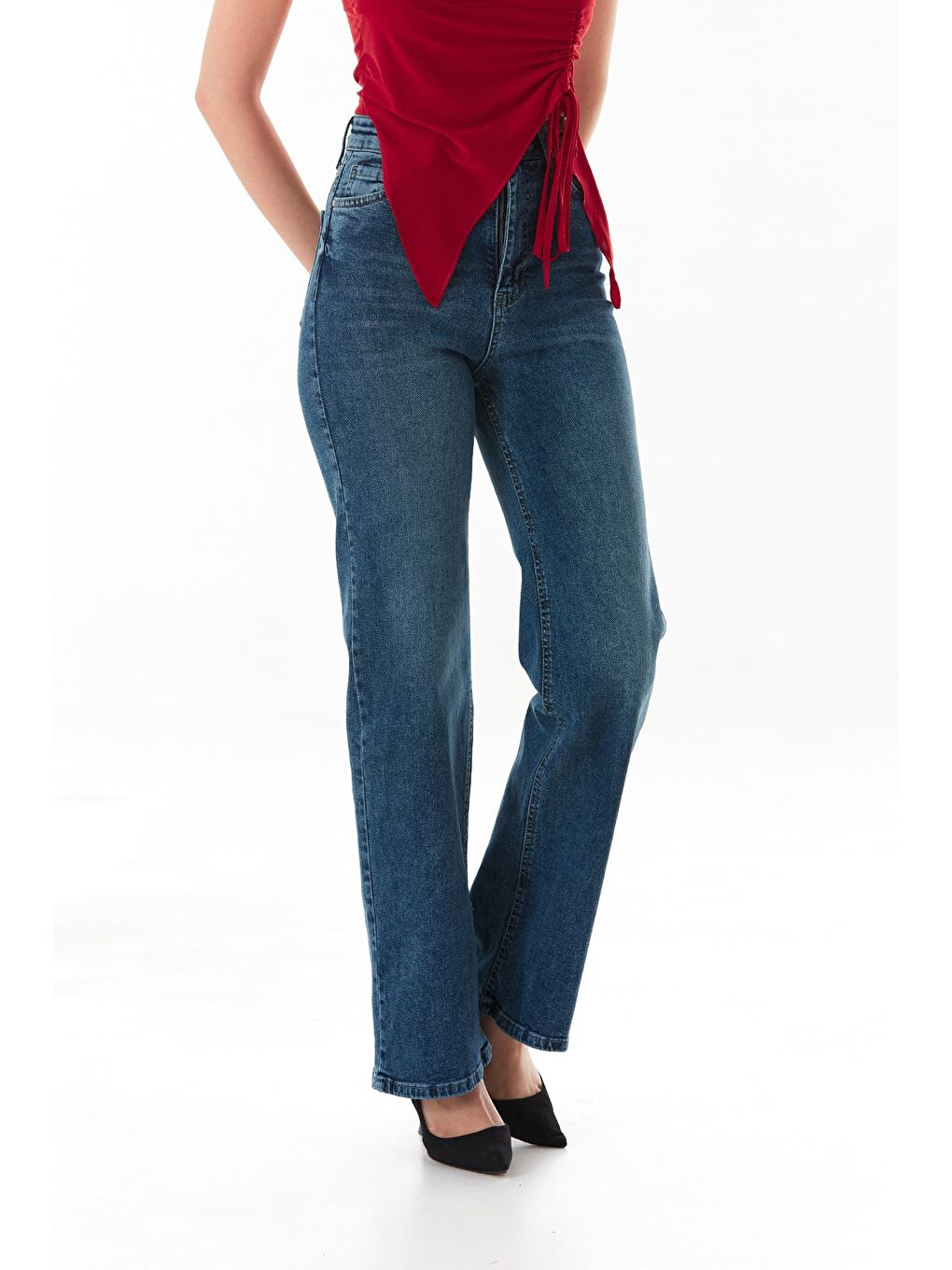 Lacivert Yüksek Bel Palazzo Jean-1