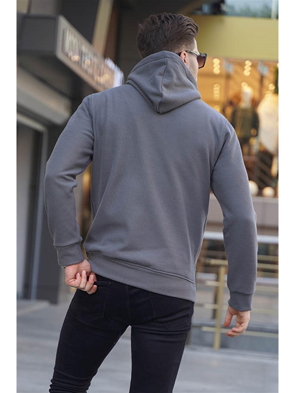 Gri Füme Kapüşonlu Basic Sweatshirt 6014-1