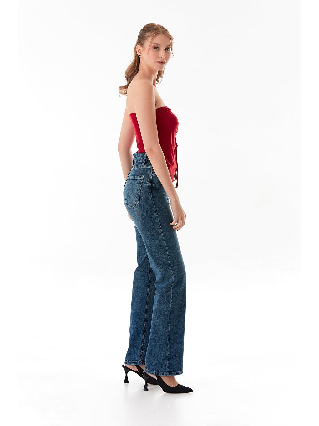 Lacivert Yüksek Bel Palazzo Jean-4