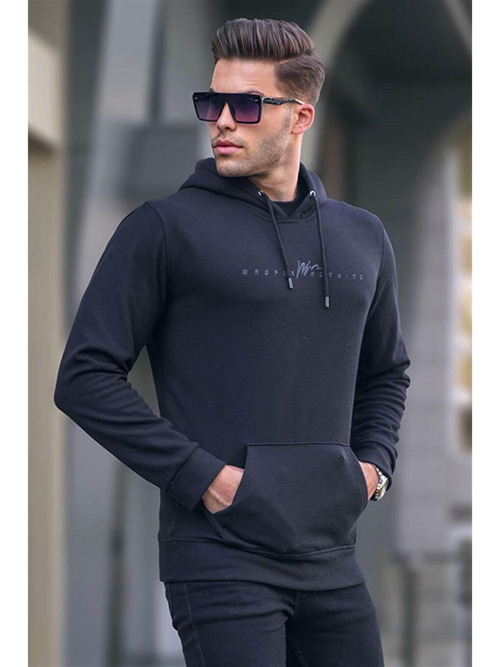 Madmext Siyah Kapüşonlu Basic Sweatshirt 6014