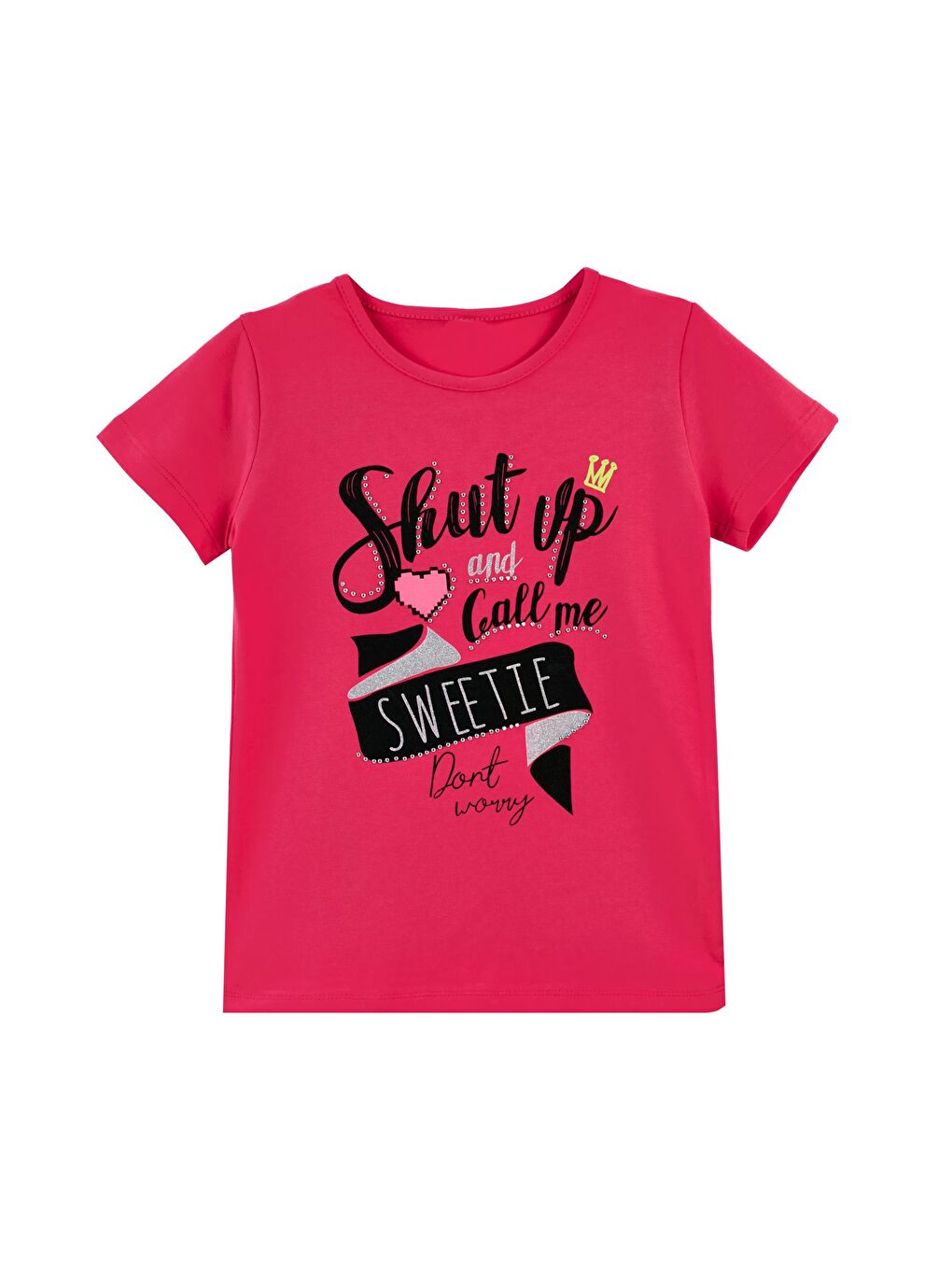 Fuşya Baskılı Bisiklet Yaka Pamuklu T Shirt 5982419-3