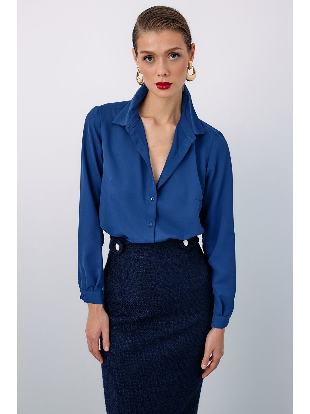 Düz Klasik Gömlek - Lacivert-1