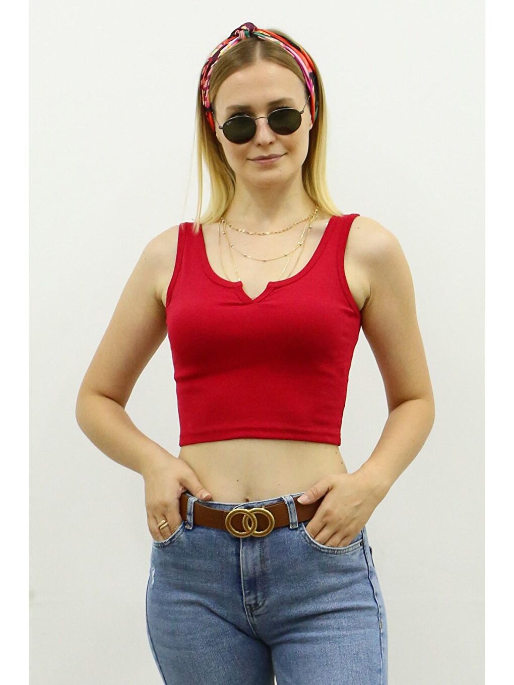 Önü Detaylı Kırmızı Crop Top Mg362-3