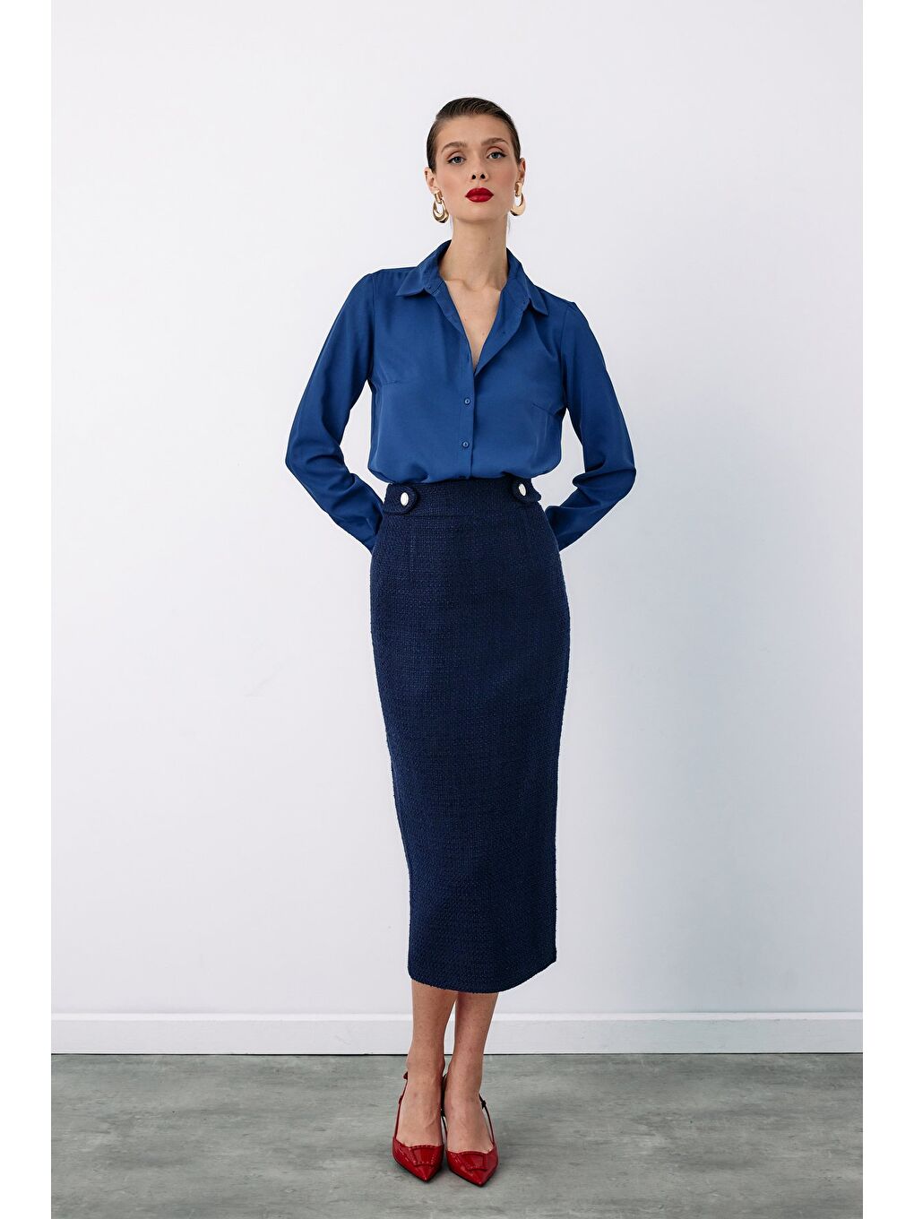 Düz Klasik Gömlek - Lacivert-3