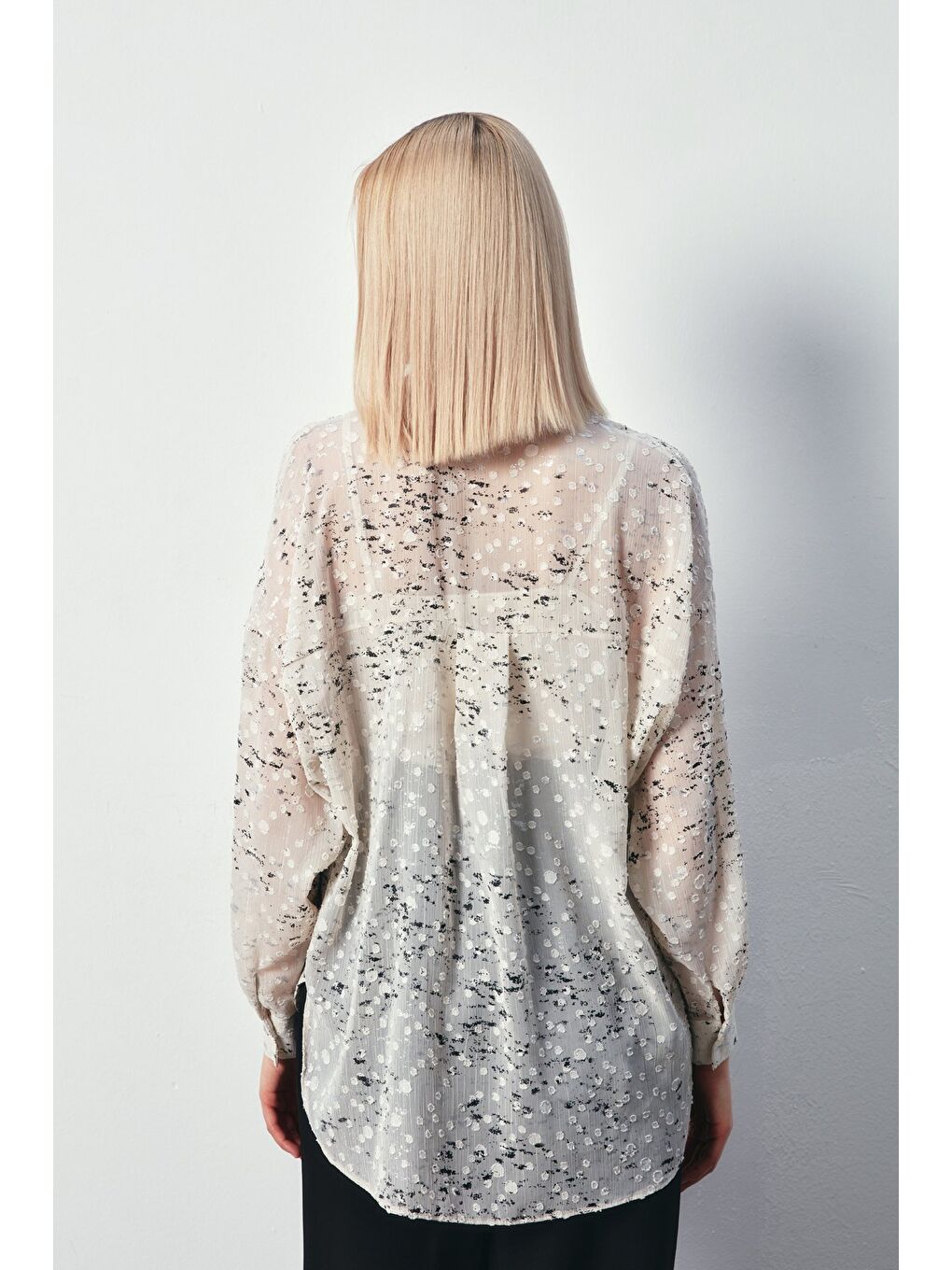 Gri Varaklı Geniş Gömlek - Taş-Gümüş-5