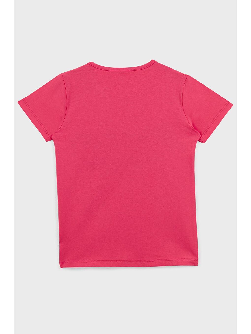 Fuşya Baskılı Bisiklet Yaka Pamuklu T Shirt 5922616-1