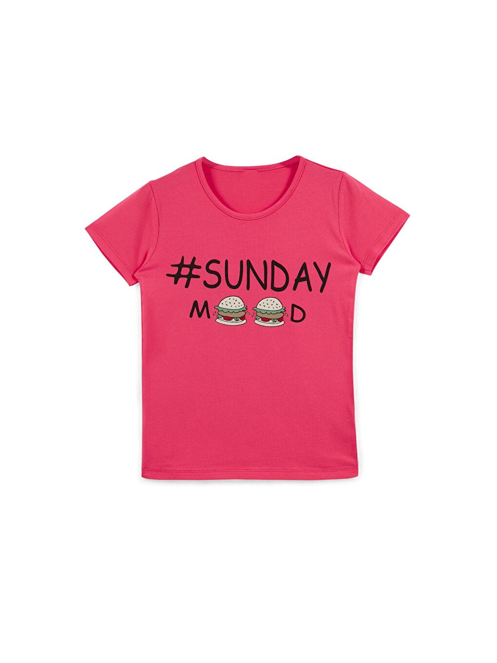 Fuşya Baskılı Bisiklet Yaka Pamuklu T Shirt 5922616-3