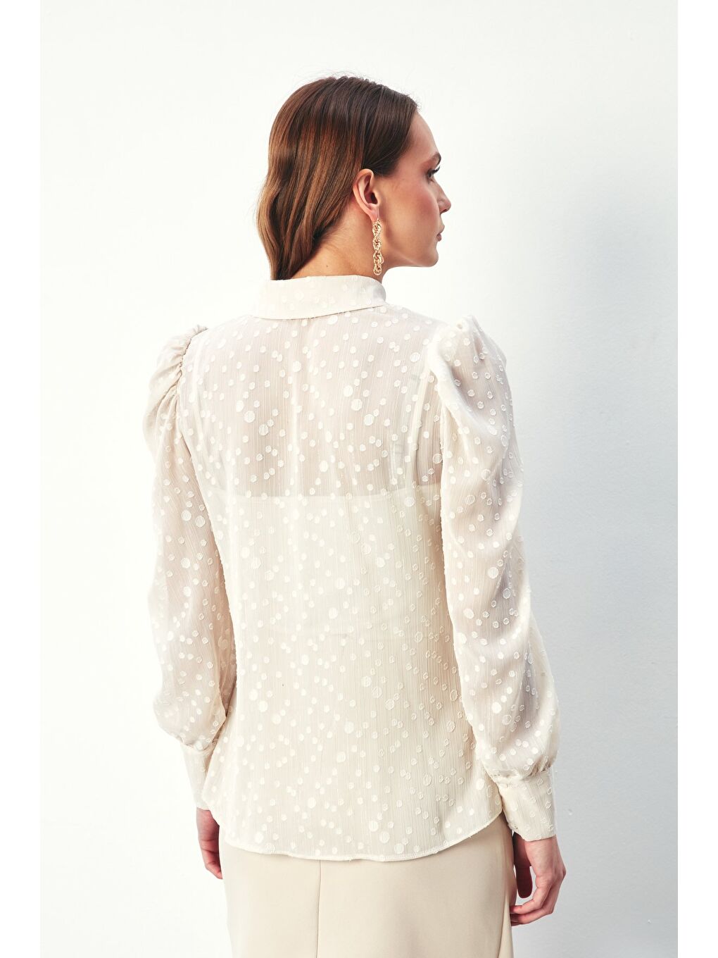 Bej Puantiye Dokulu Gömlek - Taş-4