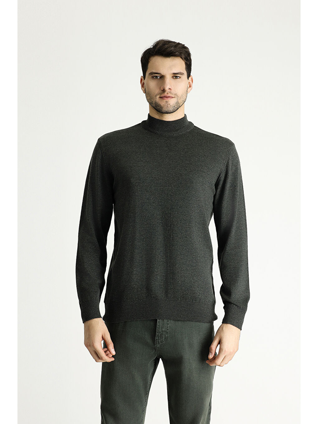 Antrasit Bato Yaka Slim Fit Dar Kesim Pamuklu Triko Kazak-2