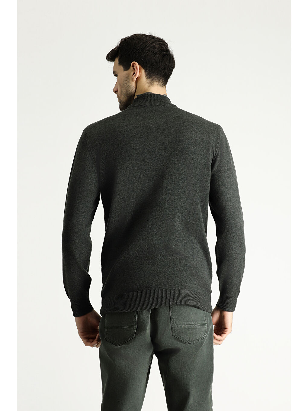 Antrasit Bato Yaka Slim Fit Dar Kesim Pamuklu Triko Kazak-3