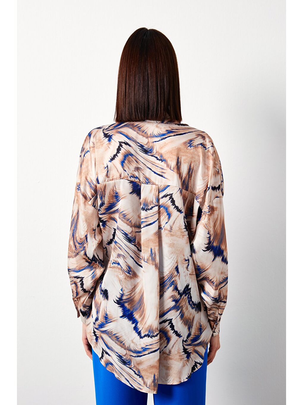 Desenli Salaş Gömlek - Bej-5