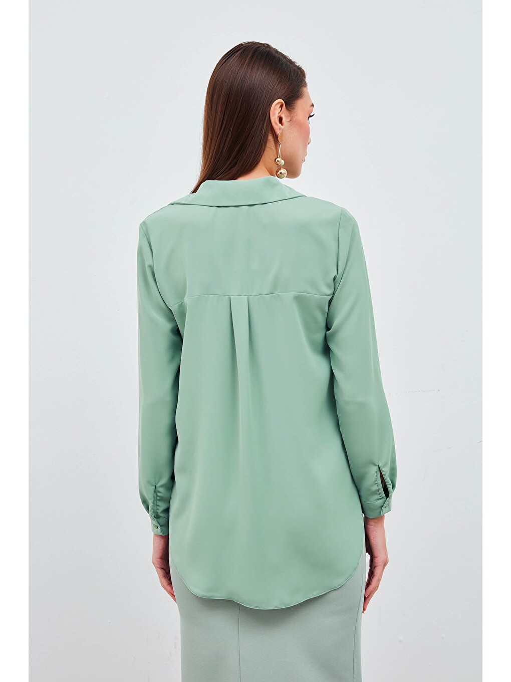 Yeşil Düz Klasik Gömlek - Mint-5