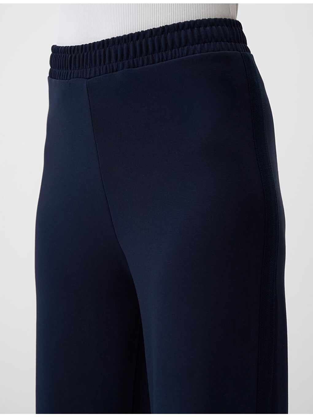 Lacivert Rahat Kesim Yüksek Bel Bol Paça Örme Pantolon-4