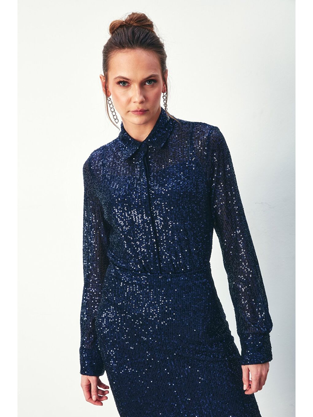 Payetli Salaş Gömlek - Lacivert