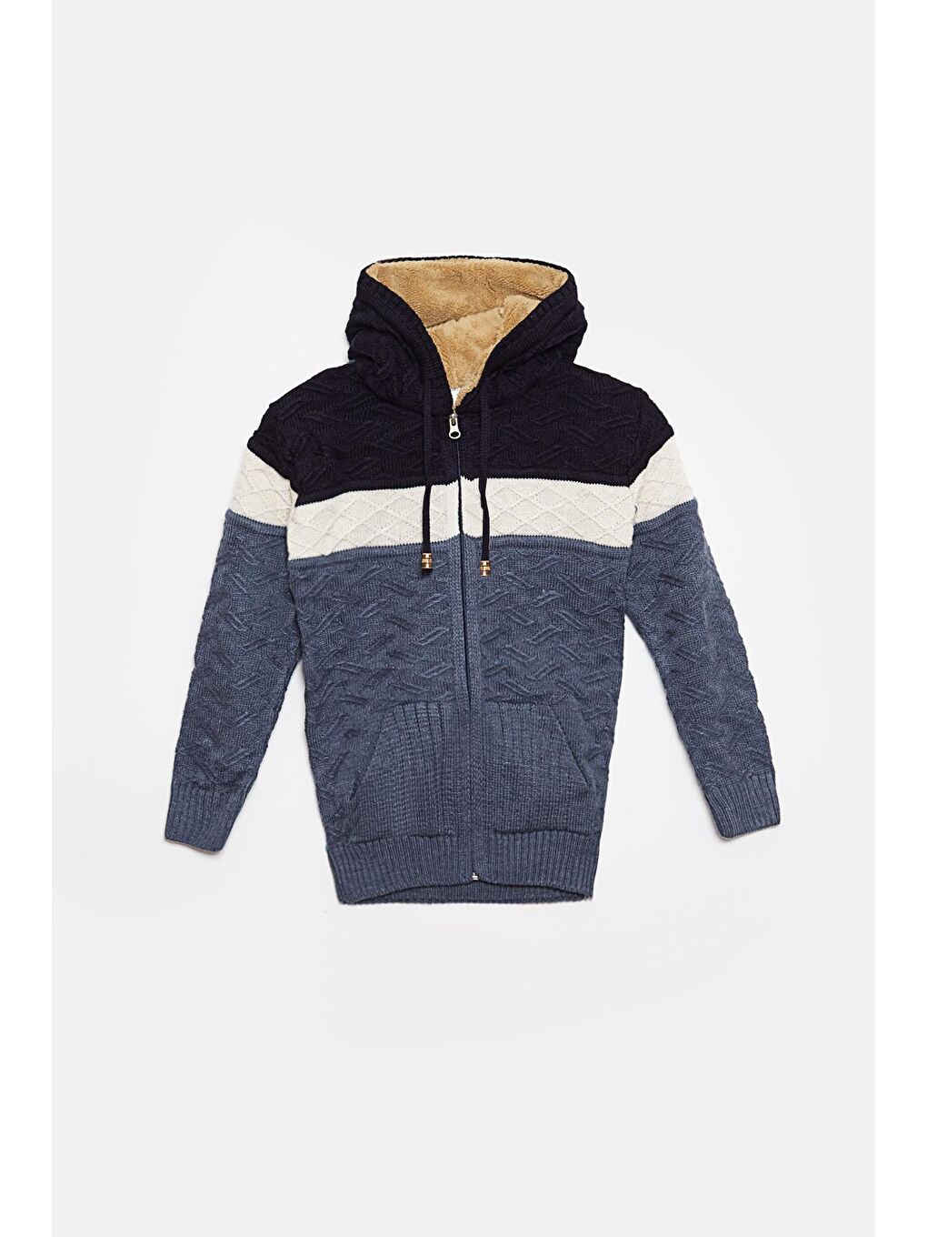 Lacivert Kürk Detaylı Triko Erkek Çocuk Hırka