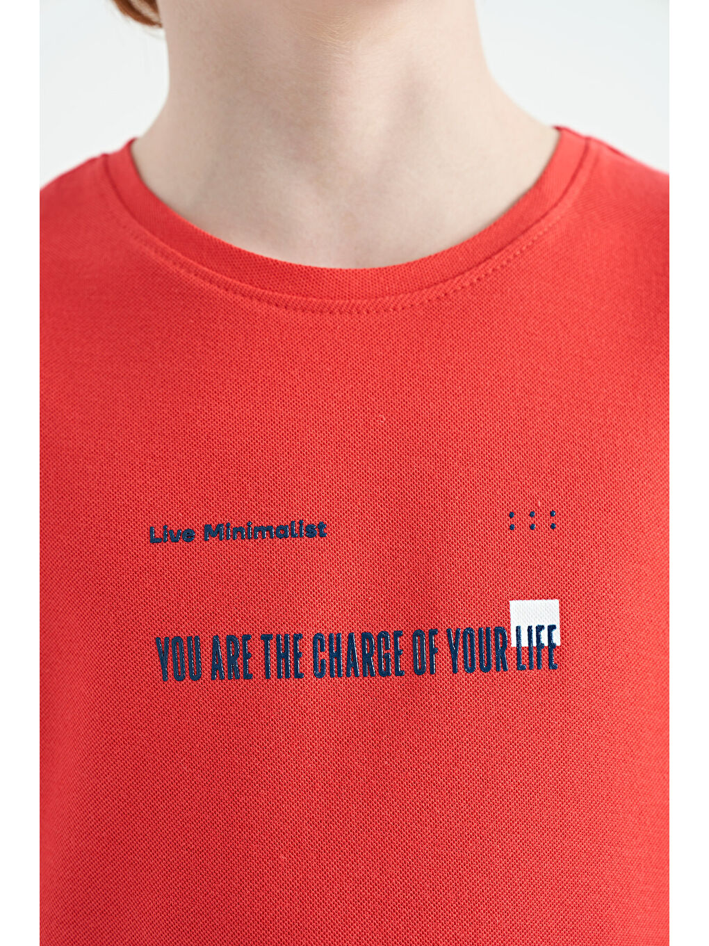 Kırmızı Coral Baskı Detaylı O Yaka Standart Kalıp Erkek  Çocuk Tişört - 11117-2