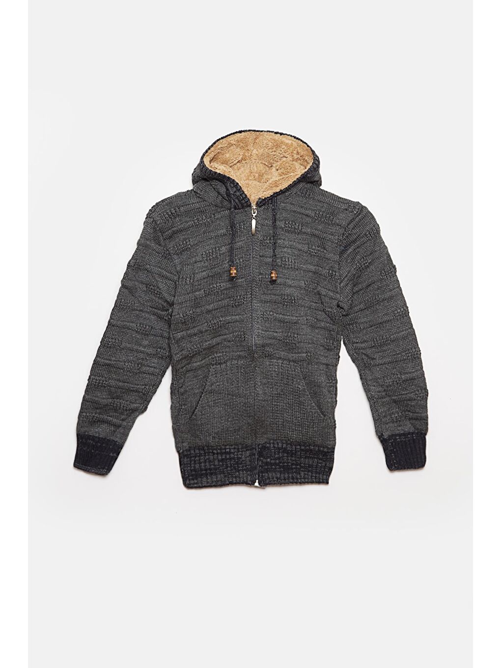 Gri Kürk Detaylı Triko Erkek Çocuk Hırka