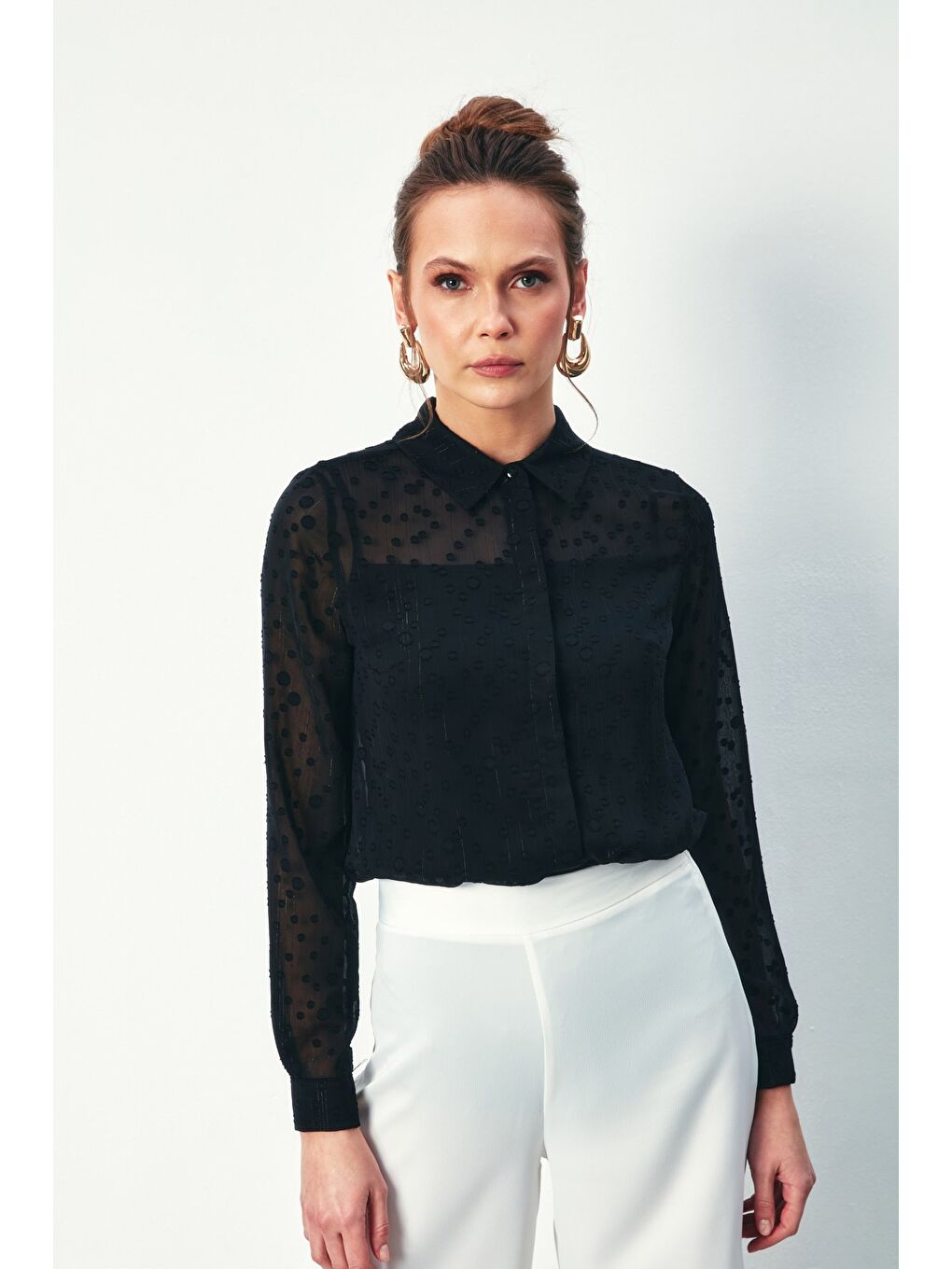 Desenli Klasik Gömlek - Siyah-1