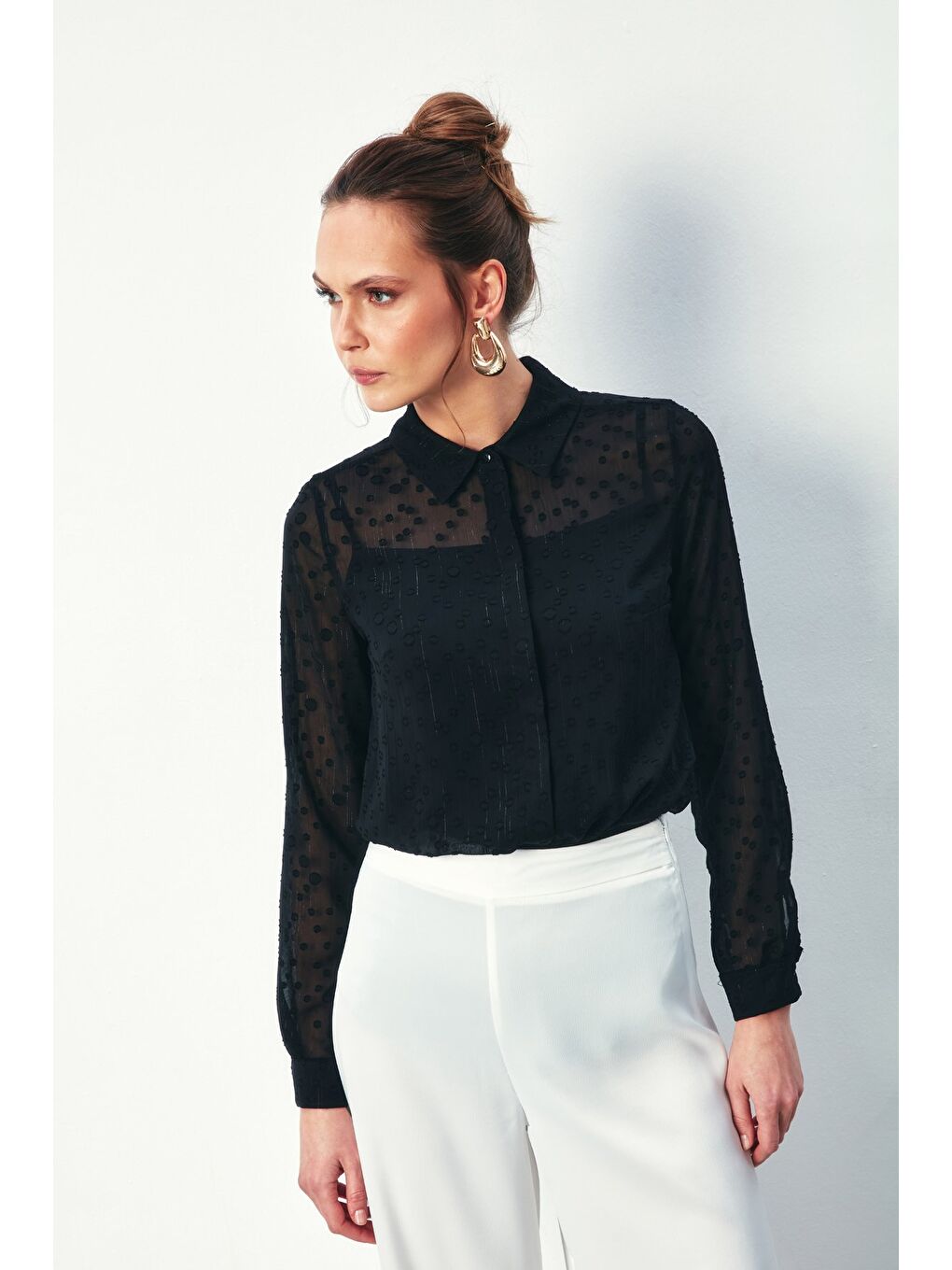 Desenli Klasik Gömlek - Siyah-2