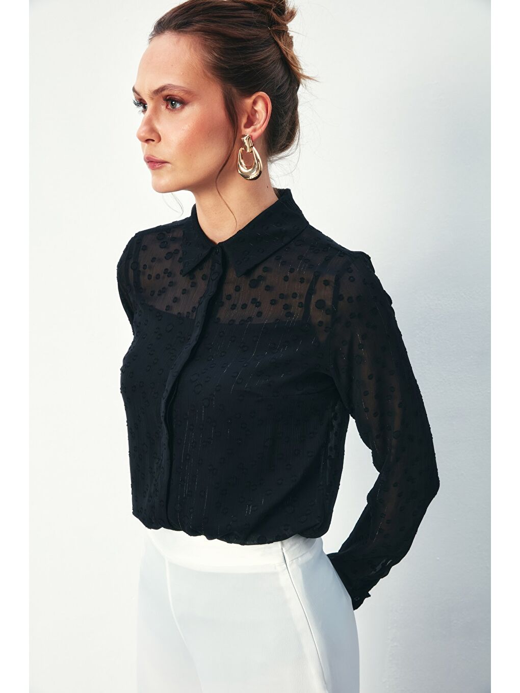 Desenli Klasik Gömlek - Siyah-3