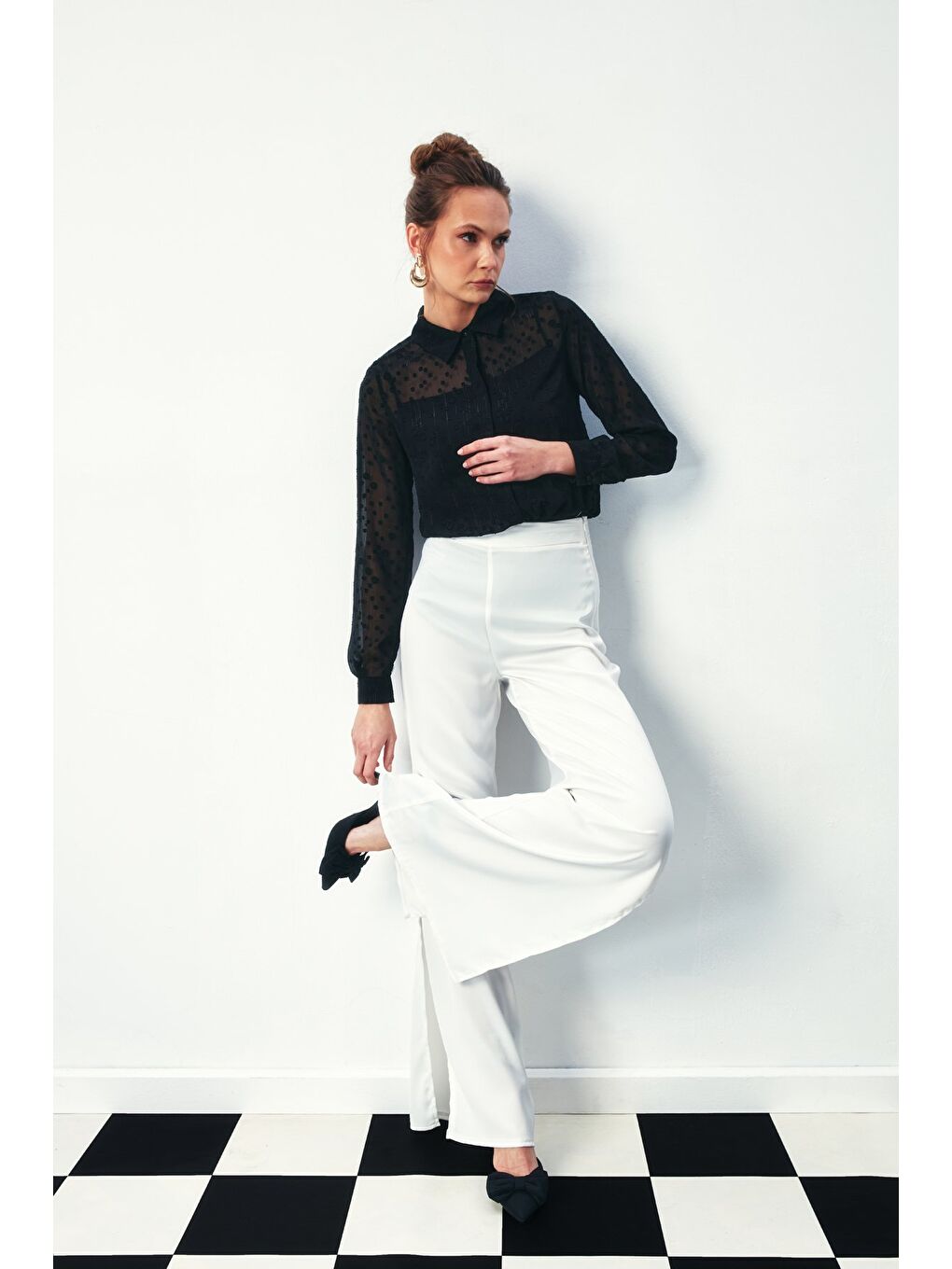 Desenli Klasik Gömlek - Siyah-4