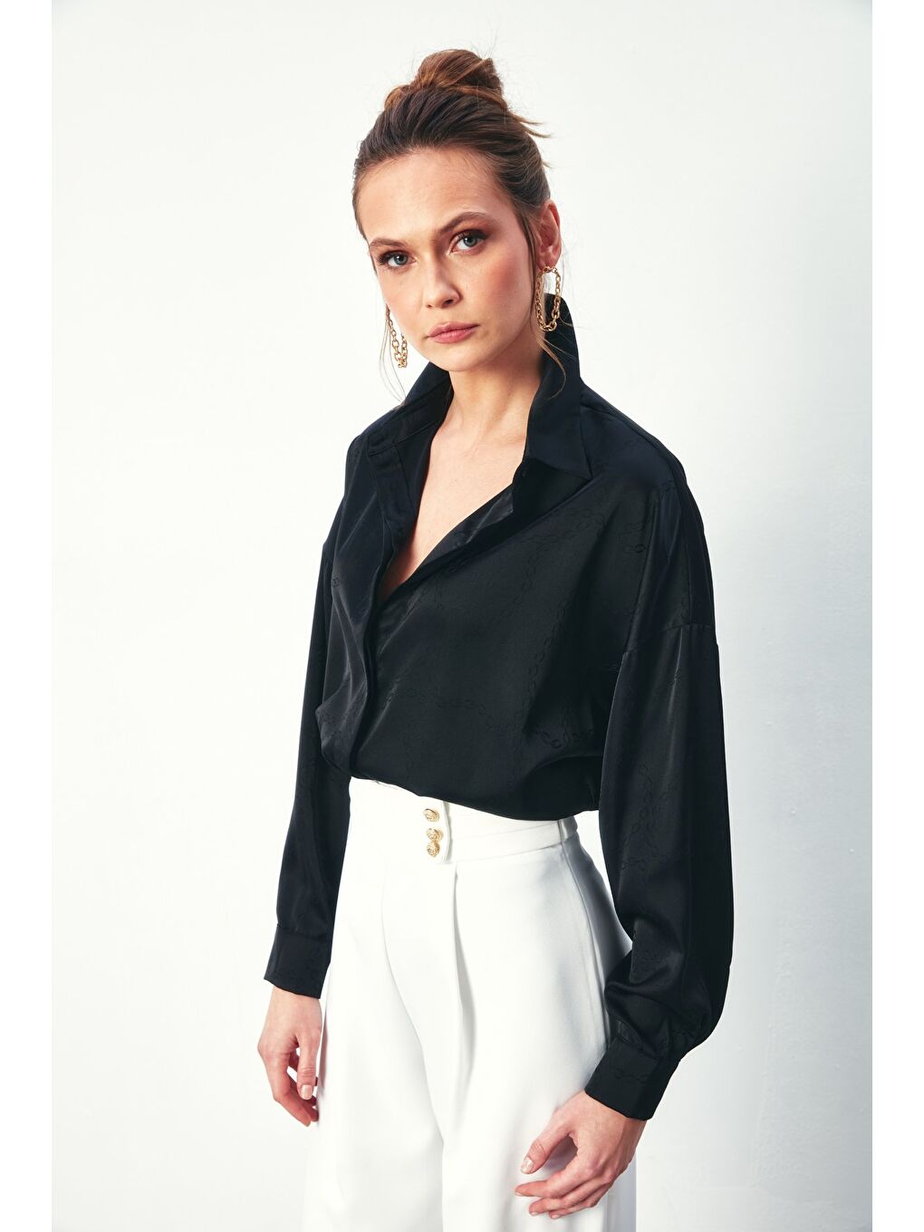 Zincir Desenli Gömlek - Siyah