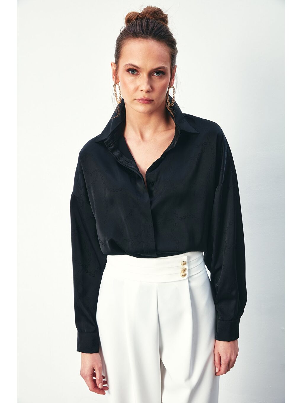 Zincir Desenli Gömlek - Siyah-1